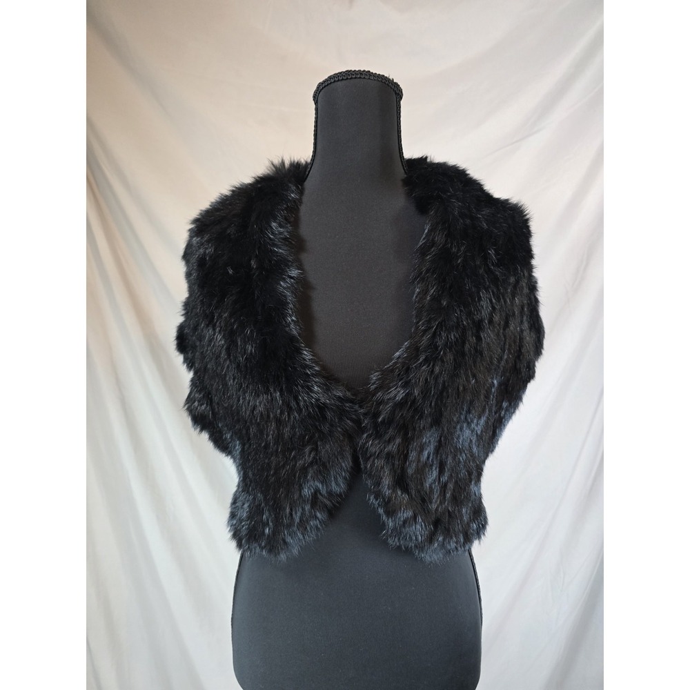 LOVE TOKEN GENUINE RABBIT FUR BLACK VEST SIZE XS